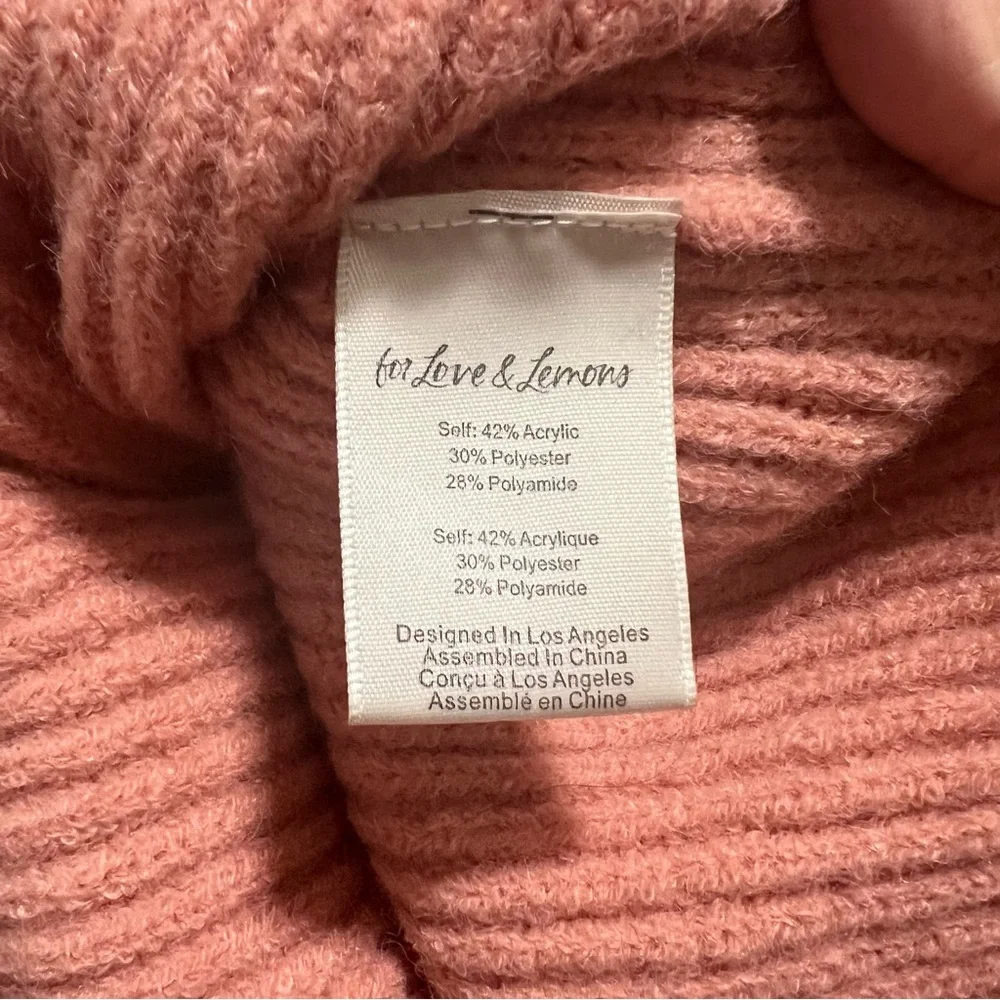 NEW NWT For Love & Lemons Ryan Half Zip Cropped Sweater In Rose Pink